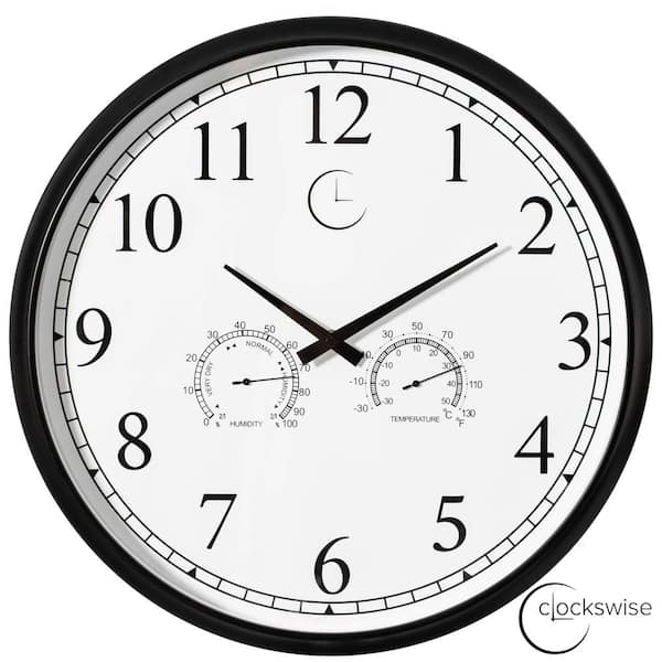 CLOCKSWISE 14 in. Black Wall Clock, Non-Ticking Analog and Digital