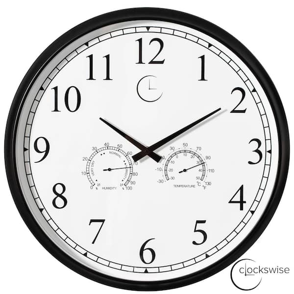 12 in Round selling Wall Clock, Black , Second Hand,Built-in Thermometer,Water Resistant