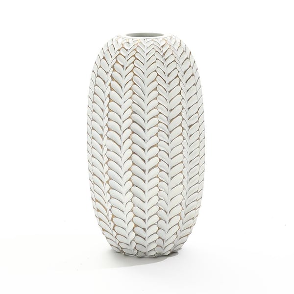 LuxenHome 13.5 in. H Modern Geometric Pattern Polyresin Cylinder Vase