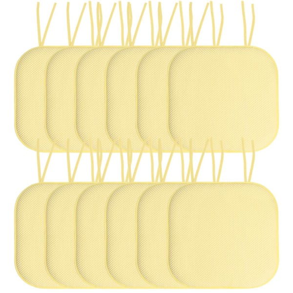 Sweet Home Collection Honeycomb Memory Foam Square 16 in. x 16 in. Non-Slip Outdoor/Indoor Back Chair Cushion with Ties (12-Pack), Yellow