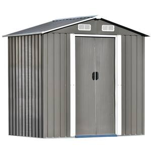 Clihome Gray 4 ft. W x 6 ft. D Metal Garden Shed Patio Storage 