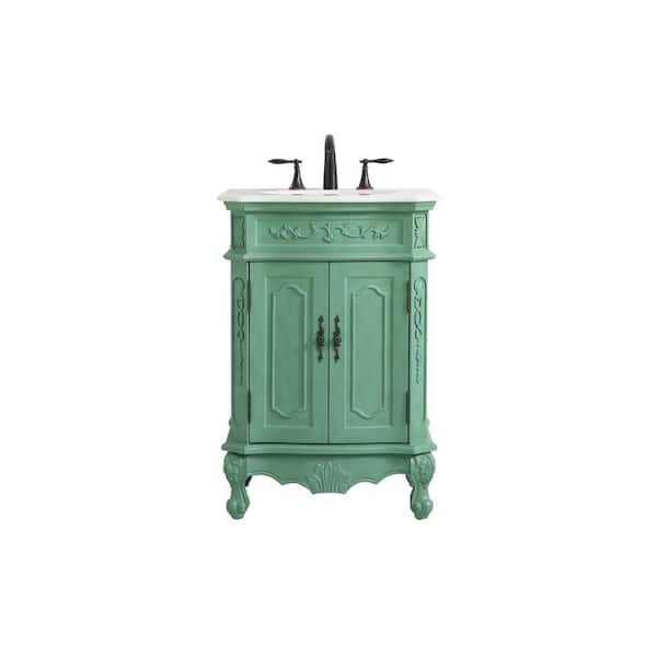 Unbranded Timeless Home 24 in. W Bath Vanity in Vintage Mint with Marble Vanity Top in White and Brown Vein with White Basin