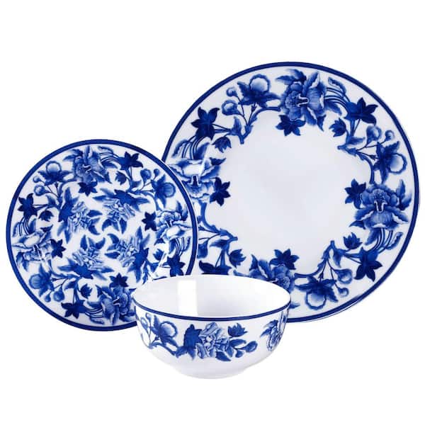 MARTHA STEWART Blue Vintage 12-Piece Fine Ceramic Dinnerware Set in Cobalt