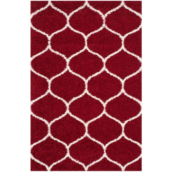 SAFAVIEH Hudson Shag Red/Ivory 5 ft. x 8 ft. Trellis Area Rug