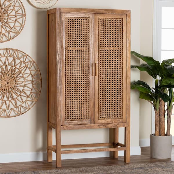 bali & pari Sibu Natural Rattan and Wood 71 in. H Storage Cabinet