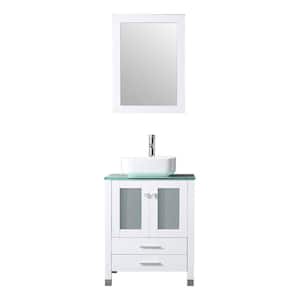 Wonline 24 in. W x 21.7 in. D x 60 in. H Single Sink Bath Vanity in White with Green Glass Top and Mirror