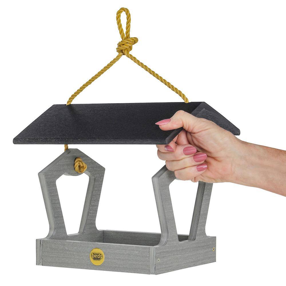 Modern Farmhouse Driftwood Gray Hanging Bird Feeder with Nylon Rope