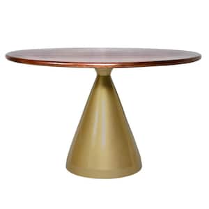 Gio 48 in. Elm Stained Round Wood Top with Gold Cast Aluminum Pedestal Base Dining Table
