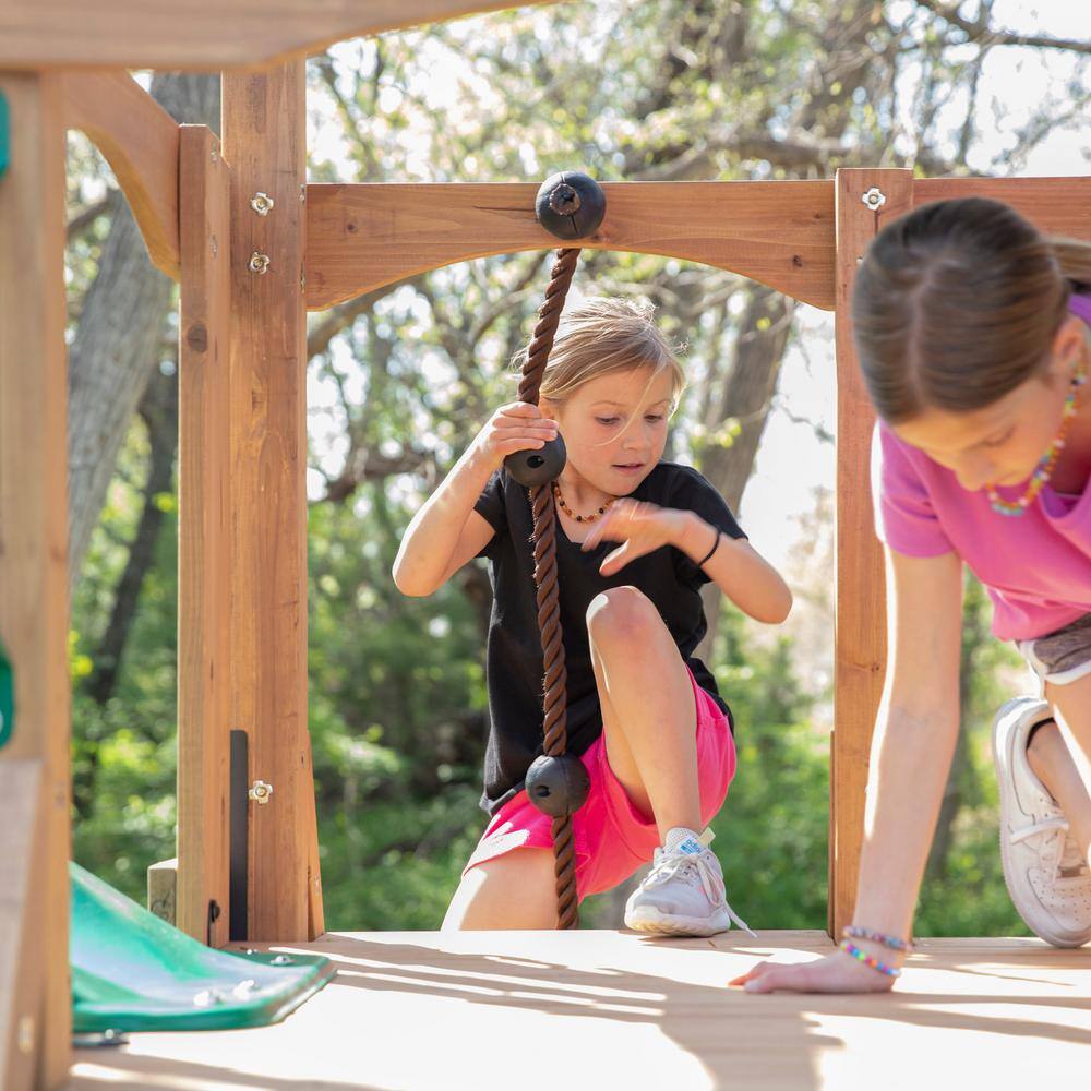Endeavor II Cedar Swing Set with Slide and Climbing Wall