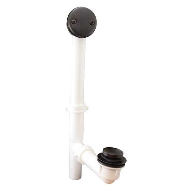 JONES STEPHENS Toe Touch 1-1/2 in. Heavy Walled PVC Tubular 2-Hole Bath Waste and Overflow Tub Drain Full Kit in Old World Bronze