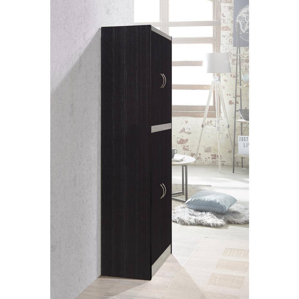 Tall Chocolate-Grey 4-Door Compressed Wood Kitchen Pantry