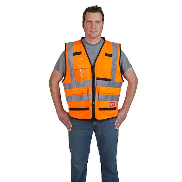 Milwaukee Performance 4X-Large/5X-Large Orange Class 2-High Visibility Safety Vest with 15-Pockets (4-Pack)