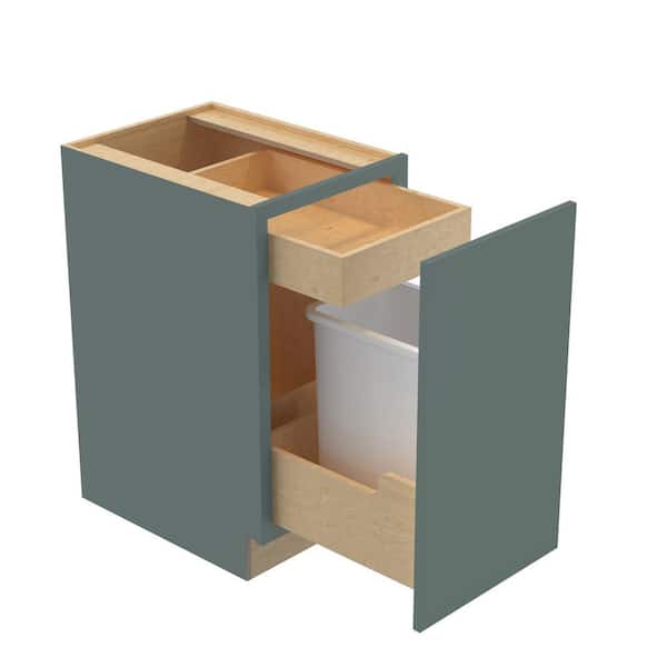 Home Decorators Collection Hargrove 15 in. W x 24 in. D x 34.5 in. H Assembled Plywood Trash Can Kitchen Cabinet in Verdant Green with Soft Close
