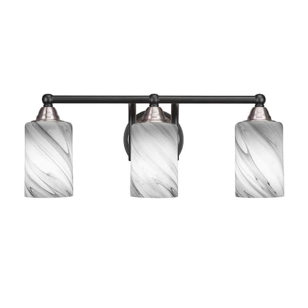 Unbranded Madison 6.5 in. 3-Light Bath Bar, Matte Black and Brushed Nickel, Onyx Swirl Glass Vanity Light