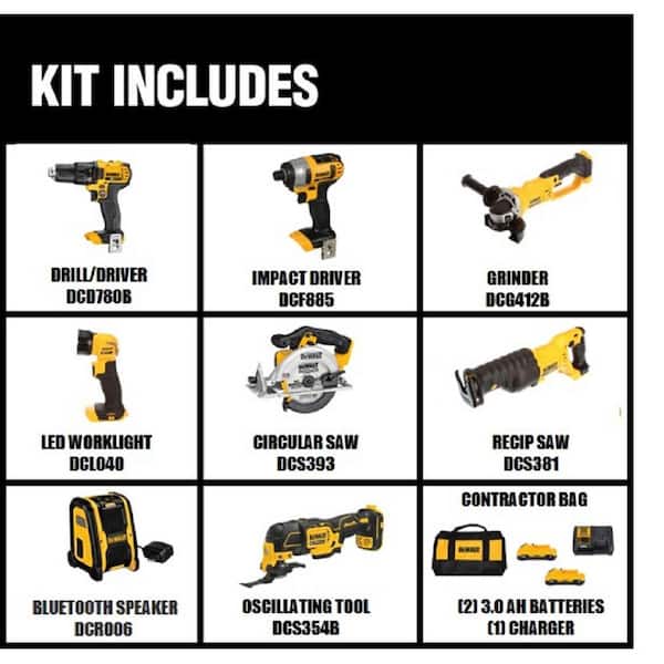 20V MAX Cordless 7 Tool Combo Kit, ATOMIC 20V MAX Cordless Oscillating Multi Tool, and (2) 20V 2.0Ah Batteries
