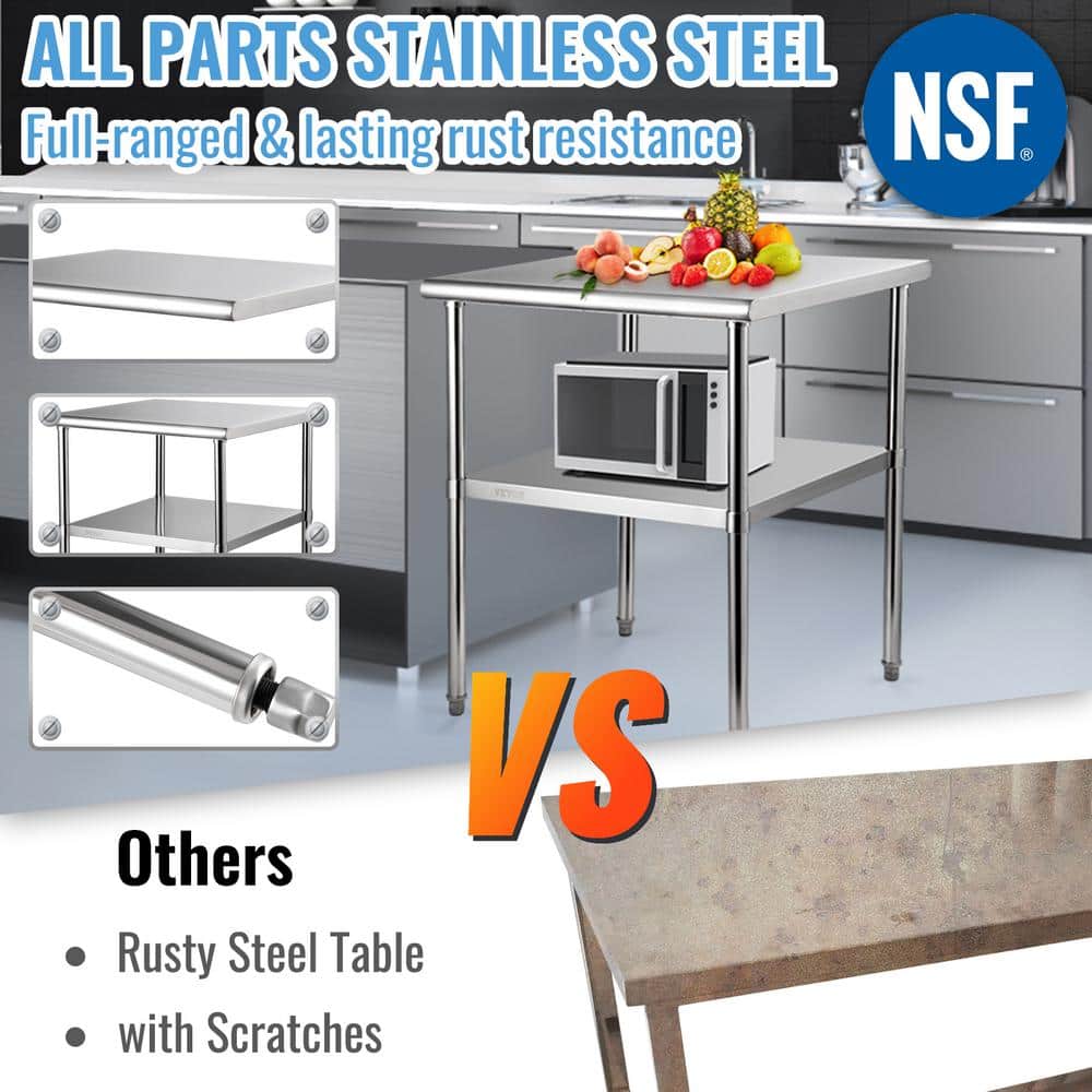 Heavy Duty Stainless Steel Kitchen Prep Table with Adjustable Undershelf