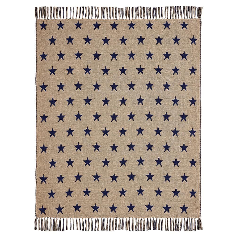 Navy Star Jacquard Woven Cotton Throw Blanket 50x60