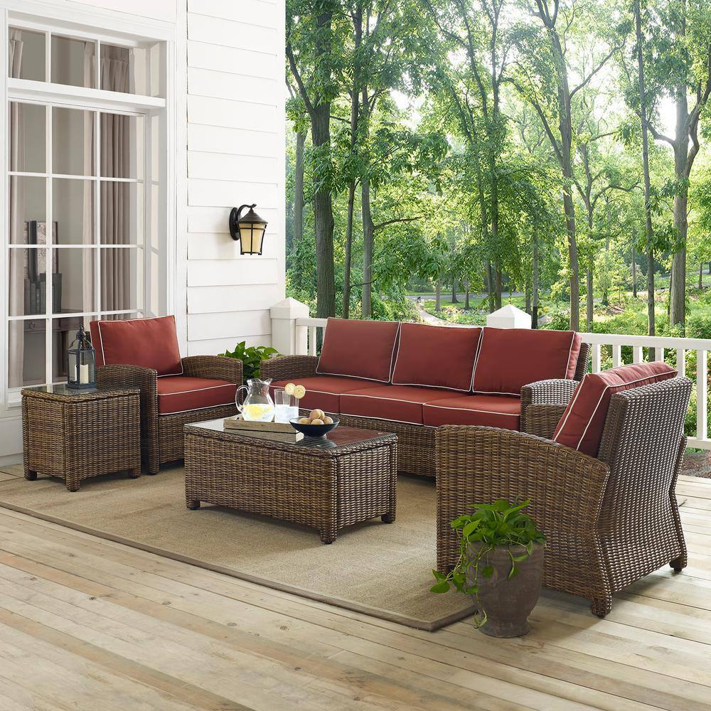 Bradenton 5-Piece Weathered Brown Wicker Outdoor Sofa Set with Sangria Cushions