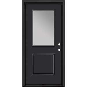 Performance Door System 36 in. x 80 in. 1/2 Lite Clear Left-Hand Inswing Black Smooth Fiberglass Prehung Front Door