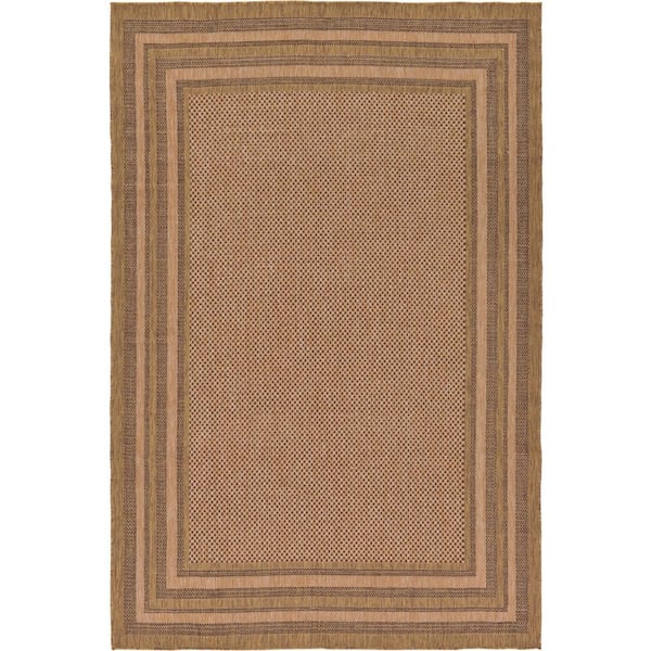 Outdoor Multi Border Light Brown 7' 0 x 10' 0 Area Rug