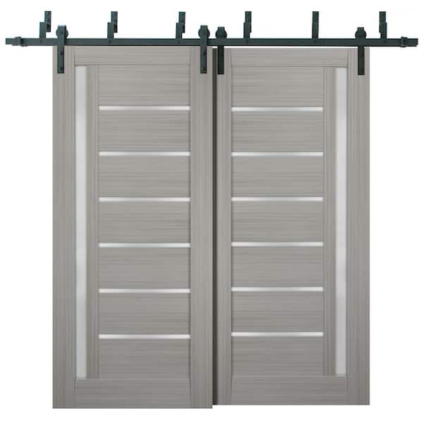 Sartodoors 72 in. x 80 in. Single Panel Gray Finished Solid MDF Sliding Door with Barn Bypass Kit