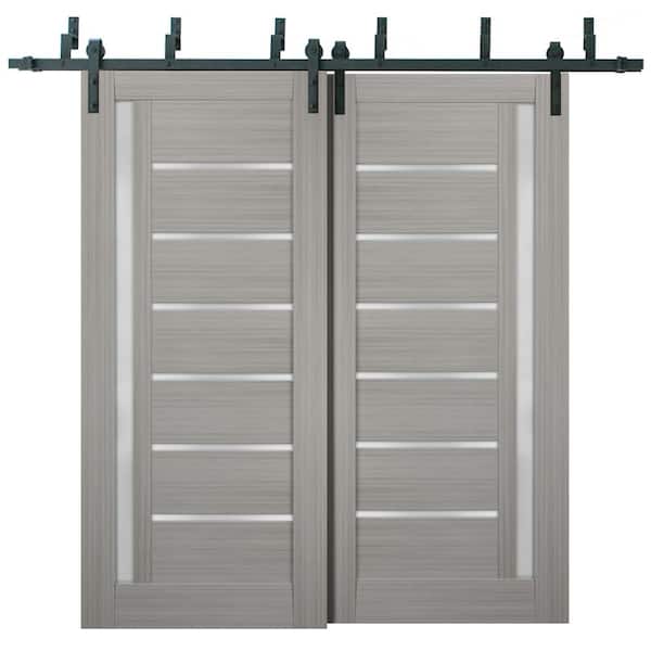 Sartodoors 84 in. x 96 in. Single Panel Gray Finished Solid MDF Sliding Door with Barn Byapass Kit