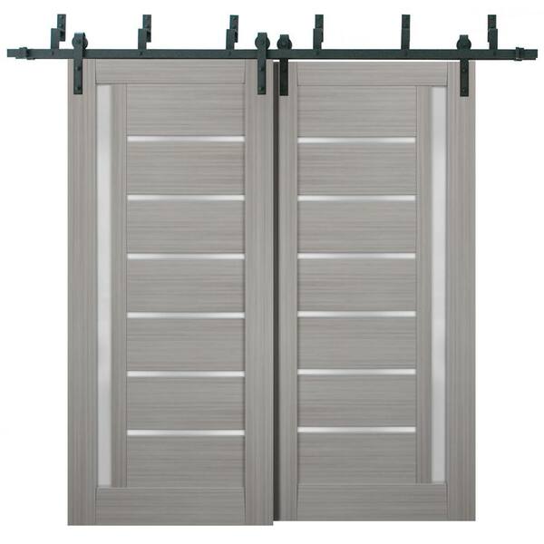 Sartodoors 64 in. x 96 in. Single Panel Gray Solid MDF Sliding Door with Barn Byapass Kit