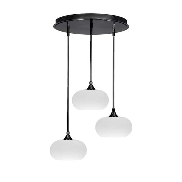 Unbranded Villa 3 Light Matte Black Pendant, Cluster Pendant Light with 10 in. White Muslin Glass Shades, No bulb Included