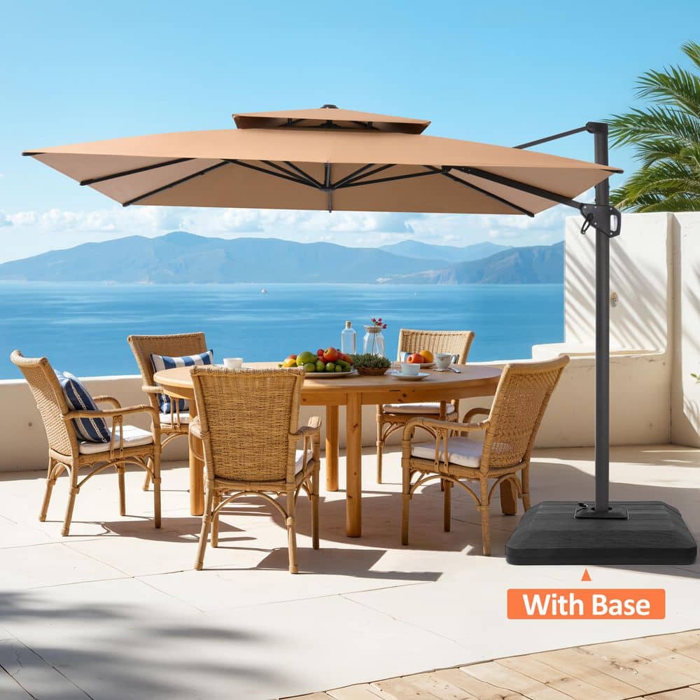 10.5 ft. Square 2-Tier Top 360° Rotation Tilt Cantilever Patio Umbrella in Tan with Stand Weights for Pool Garden price history on PriceWatchPro