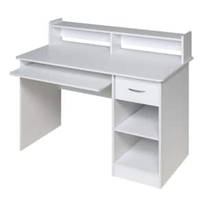 44 in. Rectangular White 1 Drawer Computer Desk with Keyboard Tray
