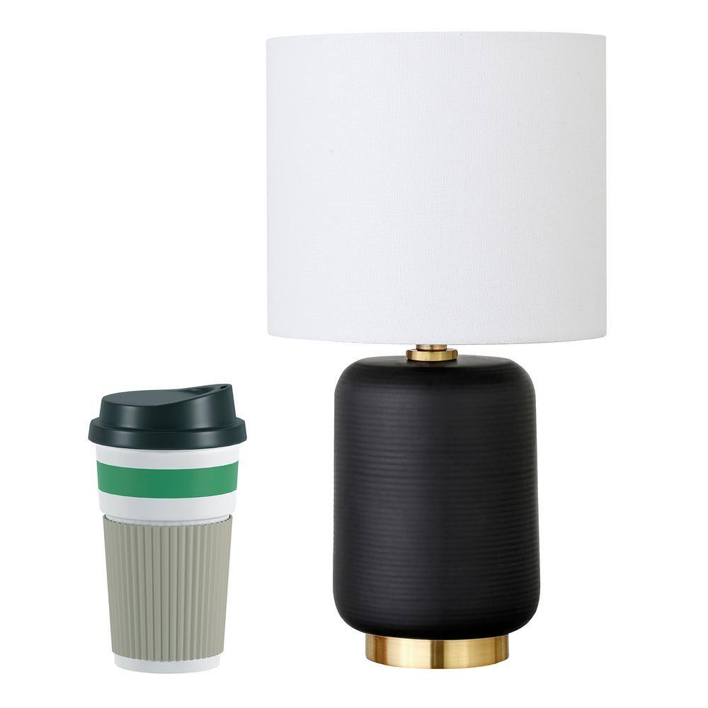 Lambert 15" Matte Black Ceramic Mini Lamp with White Linen Shade