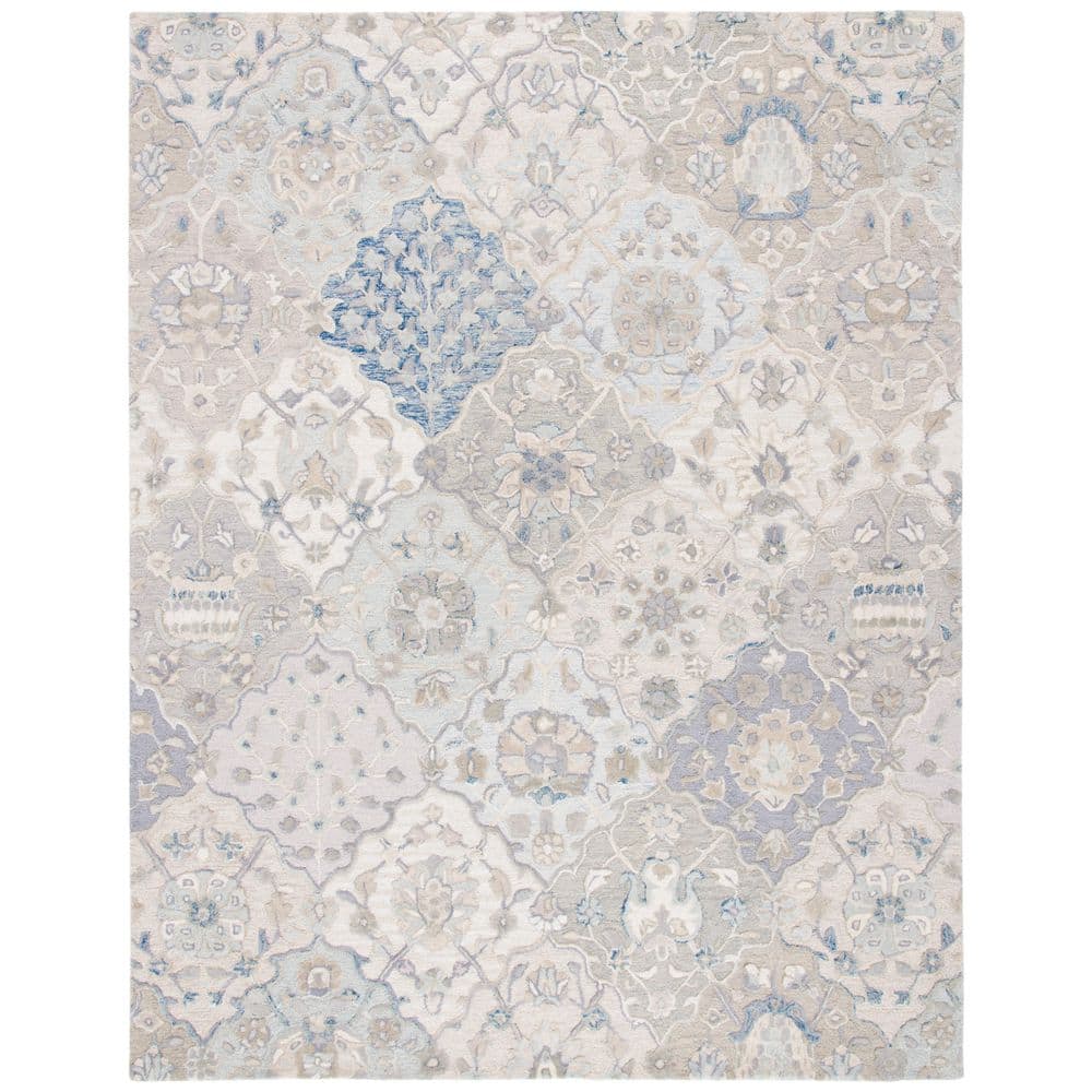 Grey and Blue 9' x 12' Hand-Tufted Wool Area Rug