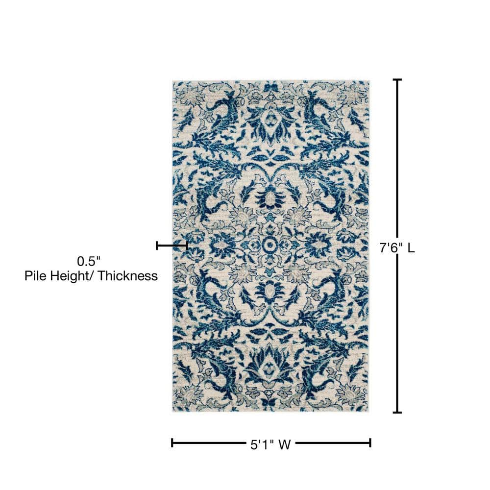 Evoke EVK238 Power Loomed Area Rug - Ivory/Blue - 5'3"x7'6" - Safavieh.