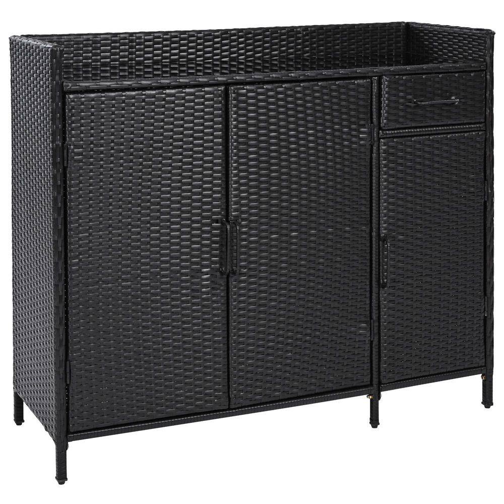 48 in. W x 16 in. D x 40 in. H Wicker Black Outdoor Storage Cabinet with Te