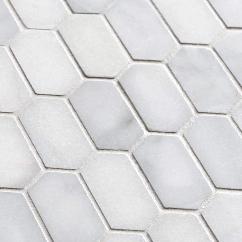 12" x 10" White Carrara Marble Hexagonal Mosaic Tile