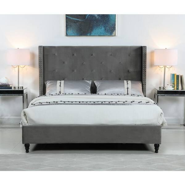 Best Master Furniture London Gray California King Upholstered Velvet Wingback Platform Bed Yy129vgck The Home Depot Best Master Furniture London Gray, California King Wingback Platform Bed