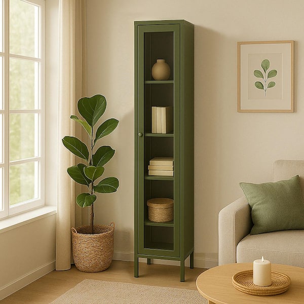 Avis Green 71in. Office Storage Cabinet with 4 Shelves