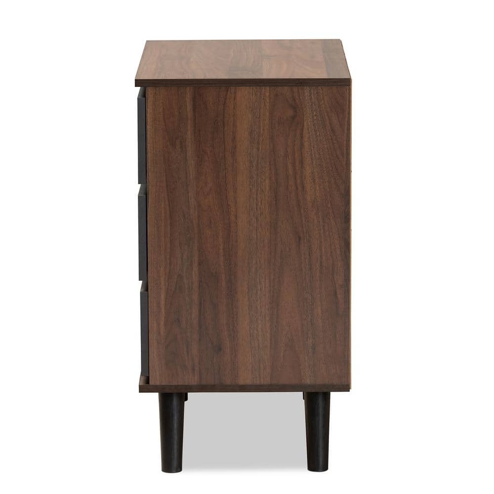 Mid-Century Walnut and Gray 3-Drawer Bedroom Chest