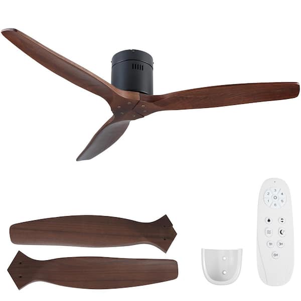 Elysian 52 in. Indoor Black Flush Standard Ceiling Fan without Light, Remote Control Included and Dark Wood Blades