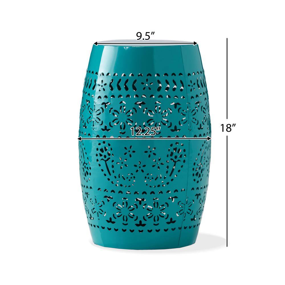 Teal 12" Iron Lace-Cut Outdoor Side Table