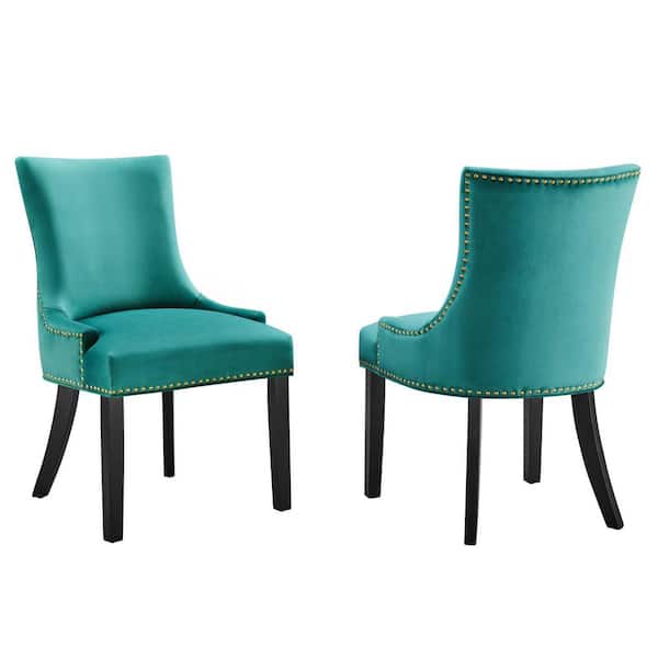 MODWAY Marquis Teal Performance Velvet Nailhead Trim Dining Side Chairs (Set of 2)