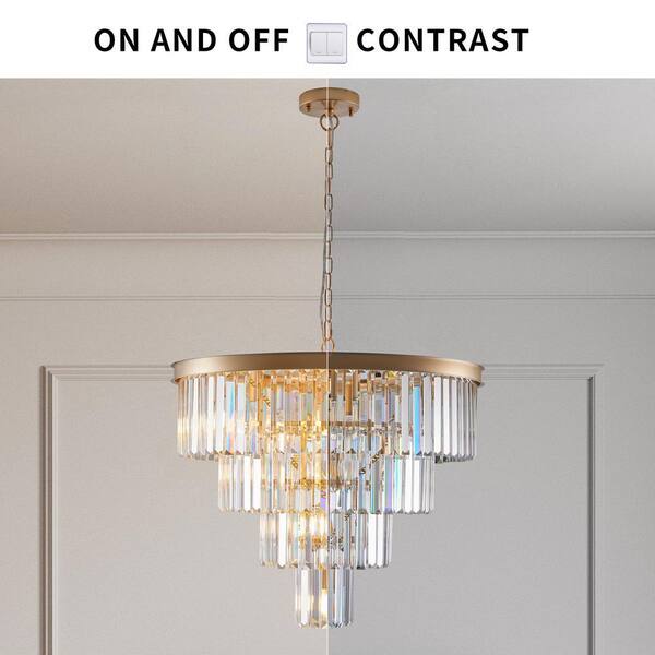 Logmey 12-Light Gold Crystal Chandelier 4-Tier Chandelier For