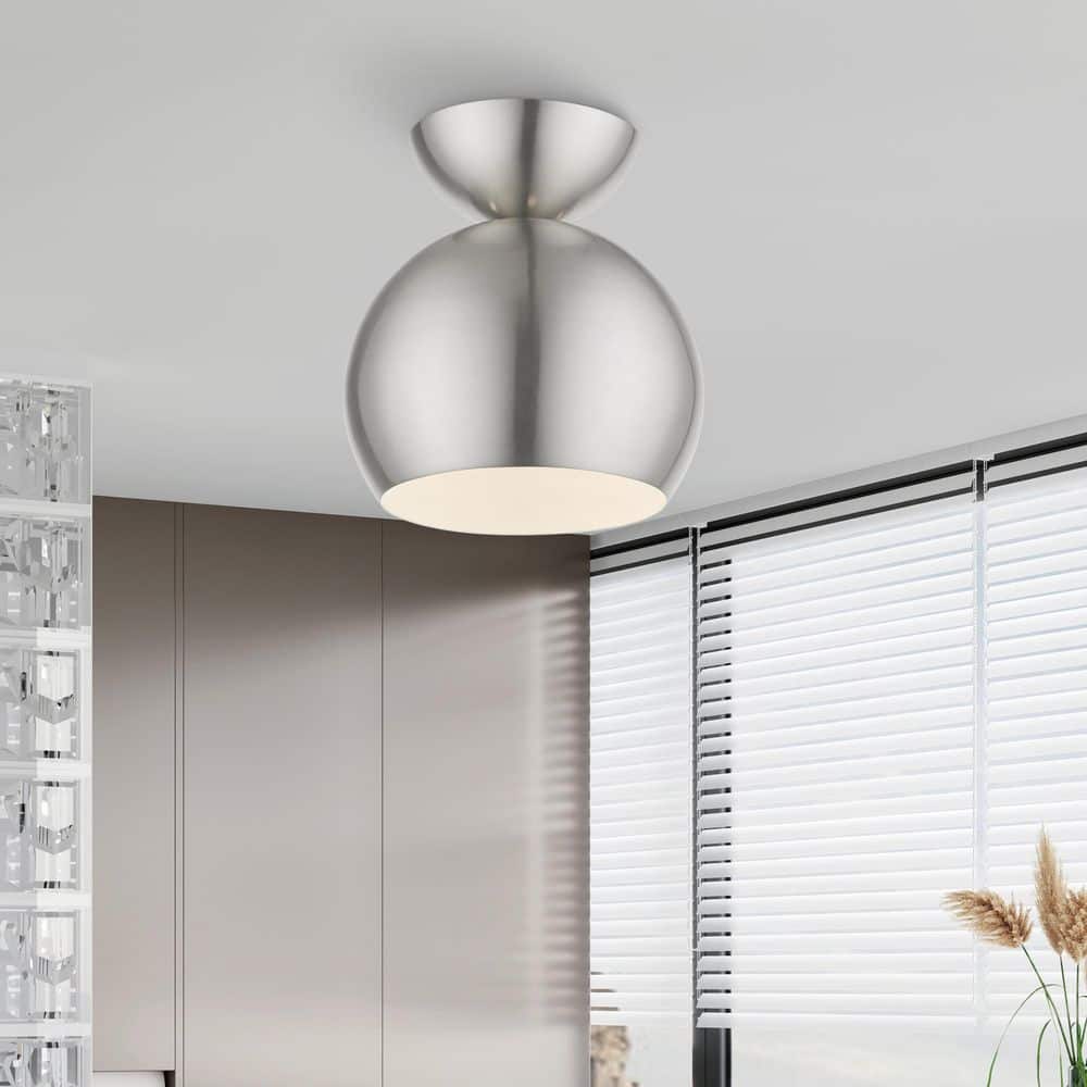 Brushed Nickel Globe Indoor/Outdoor Semi-Flush Mount Light