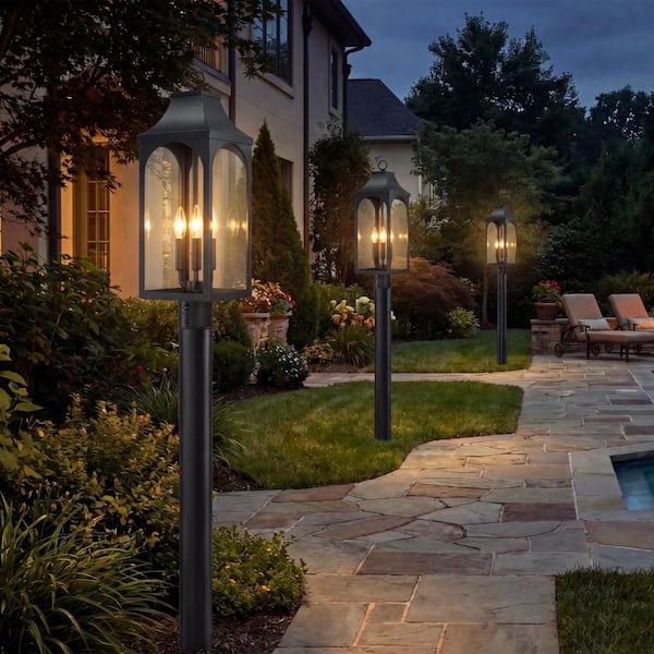 pasentel 26.5 in. H Black Outdoor Post Light with Pier Mount Base