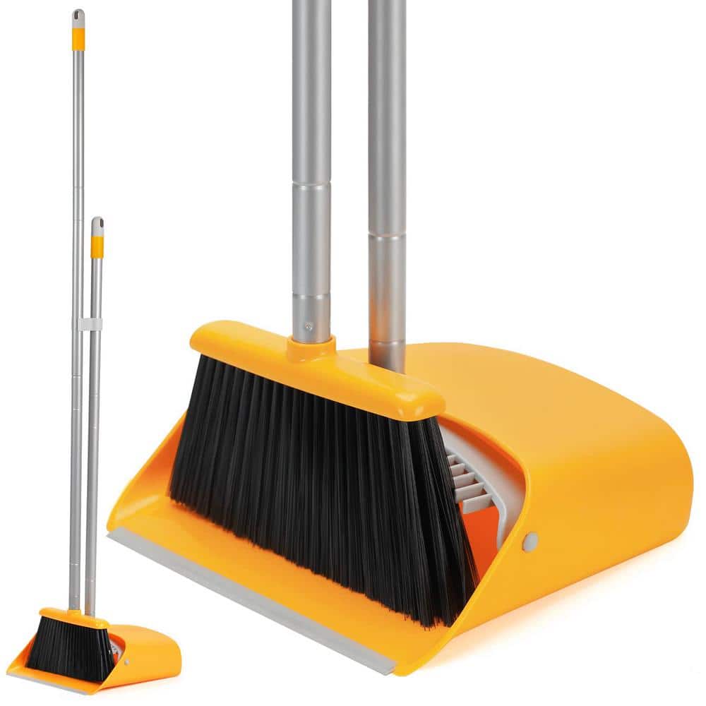 52 in. Yellow Long Handle Stand Broom and Dustpan Set