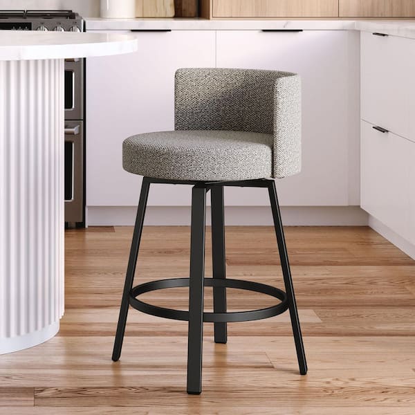 Amisco Cristina 30 in. Cream and Brown Boucle Polyester / Black Metal Bar Stool