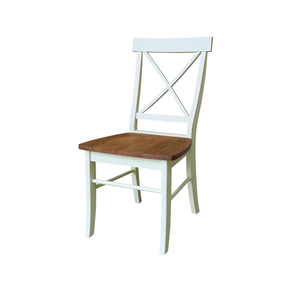 Hickory and Shell Solid Wood Round Pedestal Table Set with High Cross Back Chairs