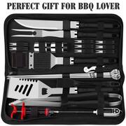 26-Piece Stainless Steel Heavy-Duty BBQ Tools Grilling Accessories Kit in Black