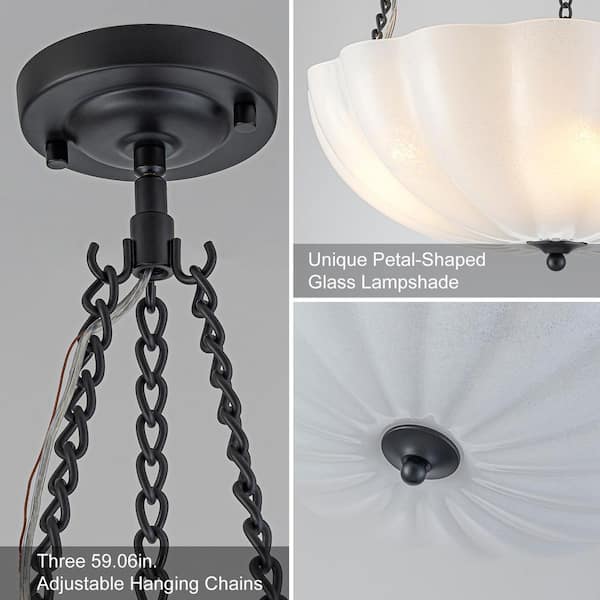 LLHZSY 20.87 in. 4-Light Black and White Bowl Semi-Flush Mount