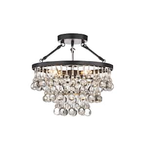 Contemporary 16.1 in. 5-Light Black and Brown Finish Semi-Flush Mount